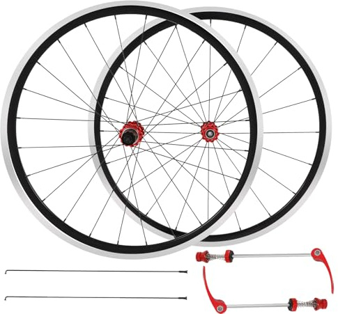 27.5Inch Road Bike Wheelset, 661Lbs Load Front&Rear Bicycle Wheel Set Clincher Rim Brake Ultra-Light Aluminium Alloy Bike Wheels, 7-11 Speed Wheelsets Hub 30mm Rims Bike Accessories, Black&Red