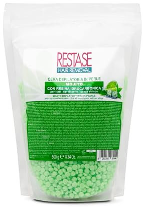 RESTASE | Cera Depilatoria in Perle Mojito 500 gr, Senza Strisce, con Resina Idrocarbonica, Adatta a Tutti i Tipi di Pelle per una Depilazione Fresca e Efficace