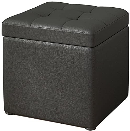 Ottomane aus schwarzem Leder, würfelförmig, mit Klapp-Design, tragbarer Stoff-Fußstütze, Hocker für Wohnzimmer, Schlafzimmer, kleiner quadratischer Ottomane, 30 x 30 x 35 cm