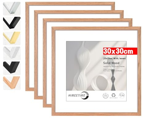 HIMEETIME® 2x Marco de fotos 30x30 cm natural Roble de Madera marcos cuadros con soporte de 20x 20cm,Para Decoración de Pared y Decoración hogar marco 30x30 cm