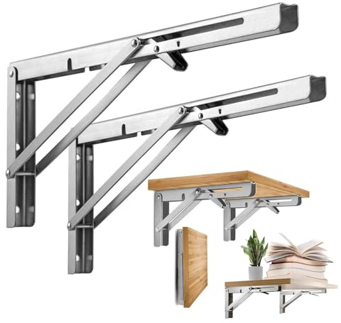 Klappkonsole 350 mm Schwerlast Edelstahl 2 Stück – Wandklappkonsole faltbar bis 70 kg, platzsparende Regalwinkel für Tische, Arbeitsplatten und Heimwerker Projekte