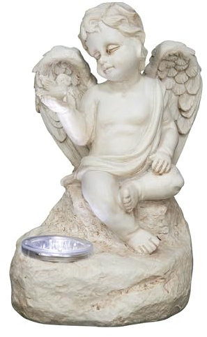 GardenKraft 11109 Cupidon Lampe solaire d'extérieur/Ornement d'ange pour tombe/Matériau durable résistant aux intempéries/Éclairage LED efficace/Couleur blanche