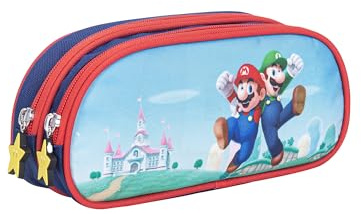 TOYBAGS Super Mario Schulmäppchen mit Reißverschluss, innen komplett gefüttert und personalisierbar, 11 x 24 x 6 cm, bunt, Dreifach-Schulmäppchen