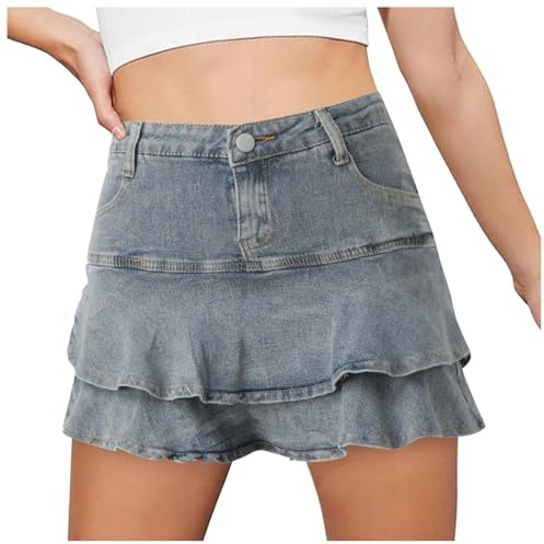 Faldas vintage para mujer, falda vaquera moderna, holgada, informal, versátil, falda corta para mujer, con forma de campana, azul, XL