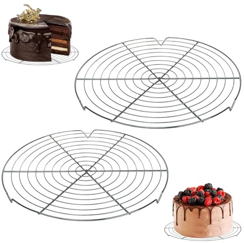 Rund Abkühlgitter, 2 Stück Abkühlgitter aus Rostfreiem Stahl, 32cm Rund Kuchen Kuchenrost,Edelstahl Kuchengitter Abkühlgitter,Abtropfen Cooling Rack, für Kühlen, Backen, Dämpfen, Entformtes Gebäck