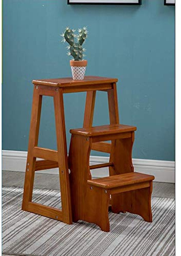 HanDpi Escabeau Pliant en Bois Massif avec Trois marches, Chaise d'intérieur multifonctionnelle pour Usage Domestique