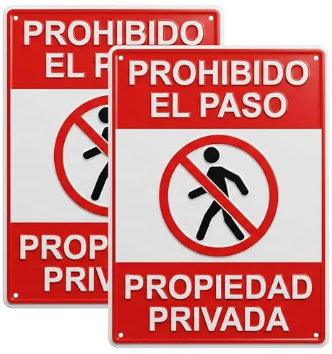 2 Unidades RELIEVE Cartel PROHIBIDO EL PASO PROPIEDAD PRIVADA | 21x28 cm Calidad AAA+| Aluminio Lacado y Relieve | Grosor 0.8 mm | Impresión UV | Interior Y Exterior | Señal Ojales Sujeccion