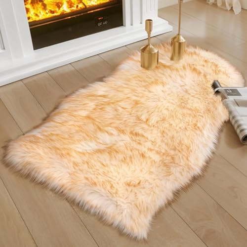 JXLOULAN Tappeto in finta pelliccia di pecora, gradiente marrone 75x120 cm, morbido e soffice, pelo lungo, simil lana, per soggiorno, decorazione, sedie, divano, camera da letto