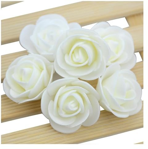 Waltonalice 100 Stück Mini Künstliche Rosenblüten 35 mm PE Mini-Rosen Kunstrosen schaumrosen klein Rosenköpfe Kunstrosen für DIY Hochzeitssträußev Party Armband Kranz Basteln Creme