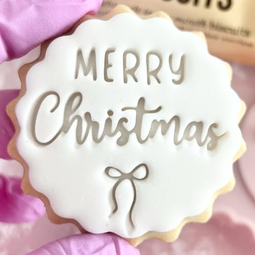 Merry Christmas Cookie Cutter Fondant Stamp Embosser Christmas Bow Table Name Place Setting Favour Cupcakes fits All Butter Biscuits m&s Marks and Spencers Xmas Gift Ideas Free Matching Cutter