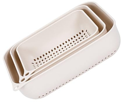 TOVINANNA 3 pezzi Scolapiatti Rettangolari in Plastica Beige Scolaverdure Lavello Multifunzionale Drenaggio Rapido Contenitori per Frutta e Verdura Facili da Montare e Smontare Design