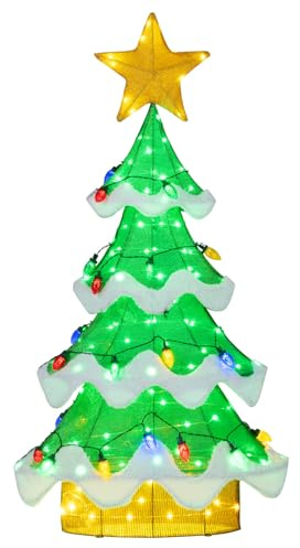 COSTWAY LED Weihnachtsbaum, 130 cm beleuchtete Weihnachtsdeko mit LED-Lichern, Weihnachtsdekoration mit Stern & erdbeerförmigen Glühbirnen, Weihnachtsbeleuchtung für innen und außen