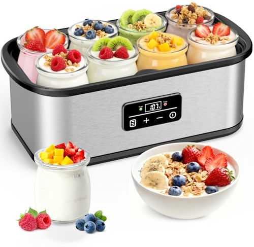 Cewajbaa Yogurt Maker with Adjustable Temperature & Time Control, Probiotic Yogurt Maker Machine with 8 Glass Jars, Automatic Shut-Off for Homemade Probiotic Yogurt, Promoting Gut Health（48OZ）