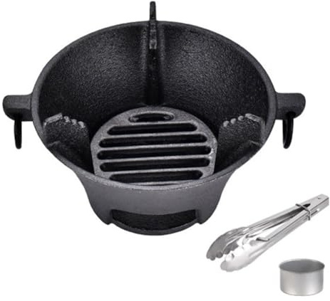 Opatiny Poêle à charbon en fonte coréenne et barbecue japonais avec base épaisse, répartition uniforme de la chaleur, four de camping portable en plein air
