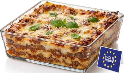 Flow Glasauflaufform Quadratisch, 23 x 23cm, 2400ml, h: 6,5cm | Premium, Hitzebeständiges Borosilikatglas, Für Backofen, Für Gefrierfach