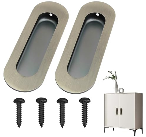 QEAS 2 Pack Sliding Door Handle, Stainless Steel Flush Door Handles, Hidden Holes Pleasing Recessed Door Handles, Suitable for Cabinet, Drawers, Wardrobe