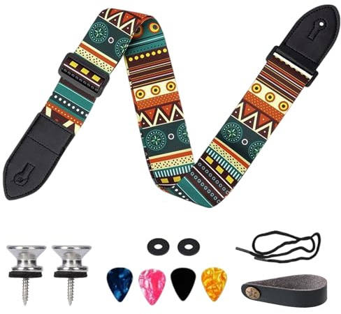 GWAWG Tracolla per chitarra ricamata in jacquard, stile vintage, comoda, con bottone, per chitarristi e adulti