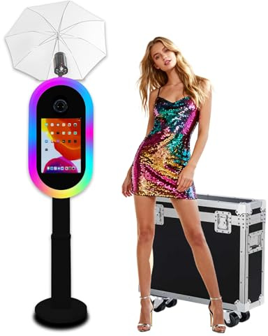 Photomaton compatible avec iPad de 25,4 à 33 cm et appareil photo, avec lampe de poche et hauteur réglable, appareil photo reflex numérique à selfie pour location, fête de mariage, anniversaire (noir