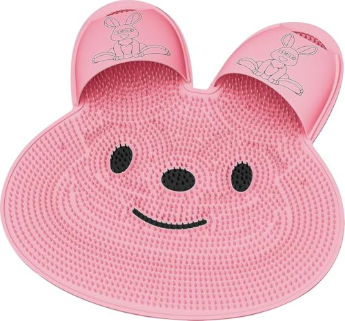 MEISO - Cepillo de pies de ducha con ventosas antideslizantes, cepillo de silicona en forma de conejo para ducha, alfombra de masaje de pies, alfombra antideslizante, para hombres y mujeres (rosa)