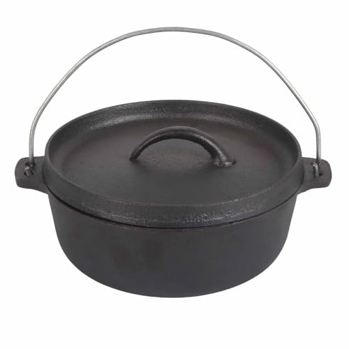 Yusat Pot de camping en fonte, préépicé, empêche l'adhérence en plein air, casserole avec couvercle pour pique-nique, randonnée, barbecue