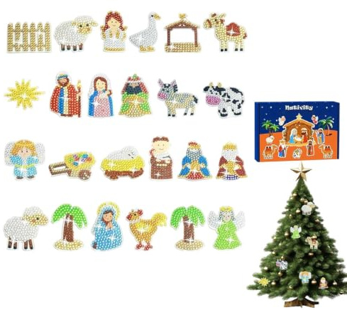 Adventskalender, Weihnachtskunst, Strass-Malerei, Krippenszene