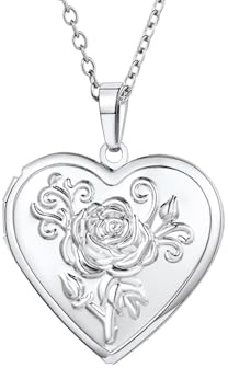U7 Collana Donna Medaglione Portafoto Cuore Rosa Fiore Ciondolo Portafoto + Catena Regolabile Acciaio Inossidabile Collana Donna Cuore Apribile Argento Regalo per Natale Compleanno