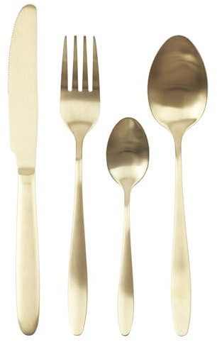 Home Deco Factory KA2862 Ménagère - Couteaux, Fourchettes, Cuillères, Métal acier inoxydable, Doré, 16 couverts | Acier inoxydable, ménagère 16 couverts, couteaux fourchettes et cuillères, table élégante, service de table, doré
