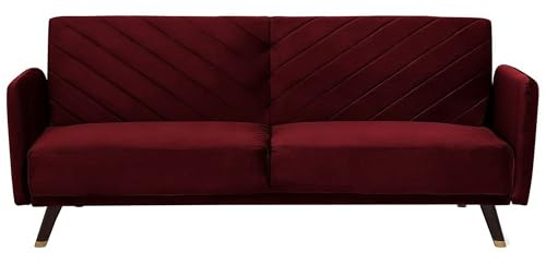 Beliani Praktisches Sofa klappbar mit Armlehnen Samtstoff rot Senja