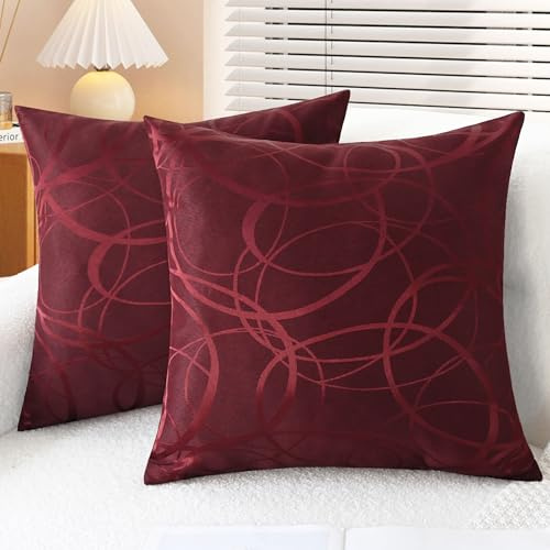 CaliTime Kissenbezüge für Dekokissen, 2 Stück, für Couch und Sofa, Heimdekoration, modern, glänzende und stumpfe Kontraste, geometrische Formen, burgunderfarben, 40 x 40 cm