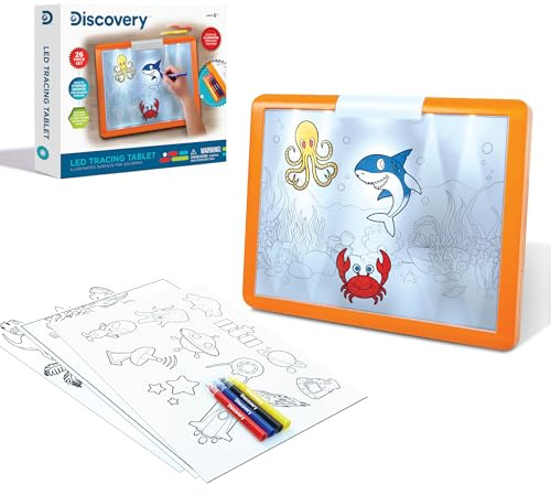 Discovery LED Tracing Tablet, 26-Piece Set with Washable Markers, Tracing & Template Sheets, Battery Powered Doodle Activity Lightboard, Kids Drawing & Sketching Portable Travel Art Set, Toy Gift