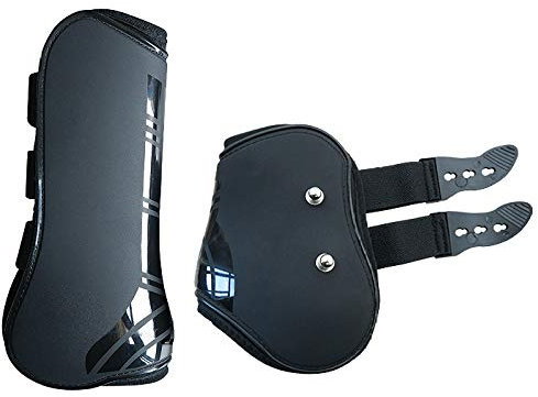 WINNG Gamaschen Pony 4 Stücke Reiten Stoßdämpfende Springreiten Beinschutz Pferdesport Sehnen Und Streichkappen Stiefel Set,Black-XL