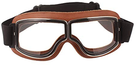 Ashilun Retro Pilot Motorradbrille beschlagfrei Warm Reitbrille ATV Bike Motocross Brille Schutzbrille (Brauner Rahmen + Transparente Linse)