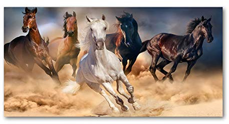 Tulup Leinwandbild - Wandkunst - Drucke auf Leinwand - Leinwanddruck -120x60 cm - Tiere - Braun - Pferde im Galopp