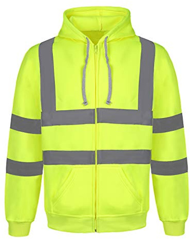 Yukirtiq Herren Warnschutz Sweatshirt Sicherheitsjacke Kapuzen Reflektierend Jacke Warnjacke Langarm Kapuzenpullover Arbeitsjacke Warnschutzjacke, Gelb, L