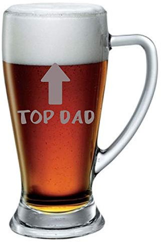 Colorfamily Boccale da Birra con incisione Papà - top dad - papà - evento - festa del papà - bicchiere in vetro chiaro, capienza 38 cl