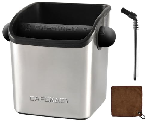 CAFEMASY - Caja de café molido de acero inoxidable duradera con barra extraíble y cepillo de café