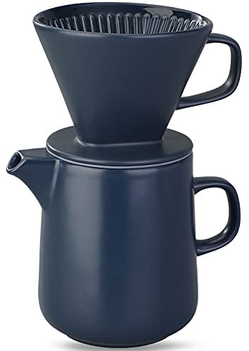 Cafetera Prensa Cafetera Con Cafetera De Mano Set De Cafetera De Cerámica Taza De Filtro De Café Goteo Cafetera De Mano-850Ml (azul)