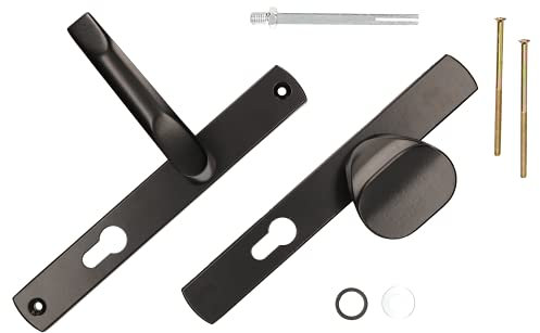 KOTARBAU® Juego de manilla y pomo para puerta, Manilla de cilindro de perfil 72 mm, Manillas de aluminio - negro, 2 Manetas, Manijas de placa larga, Kit de montaje incluido, Picaporte con pomo