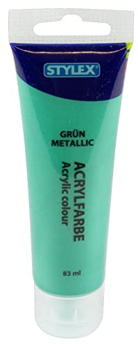 Stylex 28769 - Acryl-Farbe Grün Metallic, 83 ml Tube, matte Malfarbe auf Wasserbasis zum Malen und Basteln, für viele Untergründe geeignet, hochpigmentiert und wasserfest
