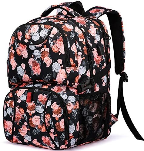 Zaino Porta PC 17.3 Pollici Donna Grande 50L Impermeabile Pranzo Zaino Lavoro con Caricatore USB Zaino Laptop Computer Notebook Zaini per PC Portatili Viaggio Ufficio Scuola Università-Nero Rosa