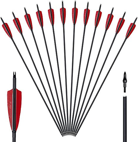 Huntingdoor 12er Carbonpfeile mit Naturfeder 30” Pfeile für Bogenschießen Erwachsene Jagdpfeile Bogenpfeile für Recurvebogen Langbogen und Compoundbogen