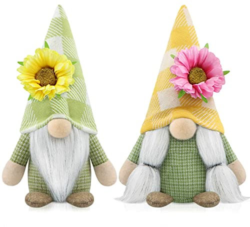 Godeufe Set di 2 Gnomi Primaverili Decorazioni fiore Gnomi Gnomo Natalizio Christmas Decorations Home Decor per Casa Cucine 17cm (Giallo e Verde)