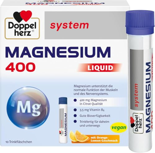 Doppelherz Magnesium 400 Liquid system Lösung, 10 St. Ampullen | Magnesium unterstützt die normale Funktion der Muskeln und des Nervensystems – 10 Trinkfläschchen