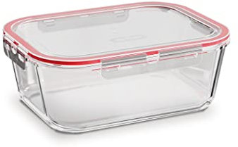 Curver Glass Airtight Food Storage Container - 3.3L Capacity with Clip Lock - Easy Storage & Keeps Food Fresh - Freezer & Oven Safe