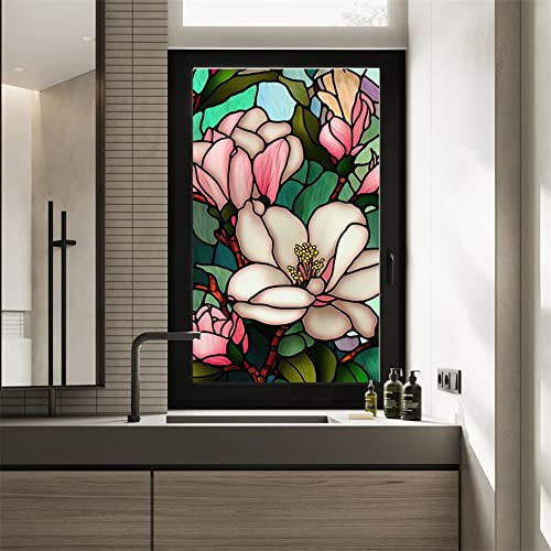 Creperture Bunte Retro Blumen Fensterfolie, Abnehmbar UV-blockierend Wärmeisolierung Nicht Klebend Buntglas Fensterfolie Dekorative Statische Frischhaltefolie Abdeckung für Zuhause,60 X100cm