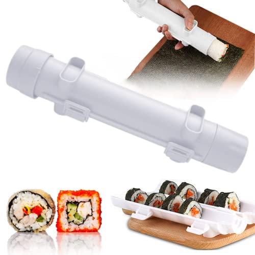 HLKQAO Sushi Making Kit, Multifunctional Sushi Maker & Rice Mould, Onigiri Nould Nigiri, Compact Kitchen Gadgets Easy to Clean (White)