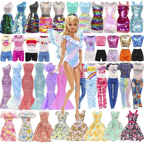 Festfun Kleidung für Puppen 18 Puppenkleidung enthält 9 Kleider 4 Oberteile 4 Hosen 1 Badeanzug Feenflügel für 11,5 Zoll 30 cm Mädchen Puppen Zufällig Verschickt