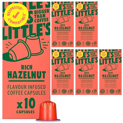 Little's Rich Hazelnut Flavour Coffee Capsules Compatible With Nespresso, 10 x 6 pack (60 Capsules) - Coffee Pods Compatible With Nespresso - Vegan Friendly, Low Calories, No Added Sugar