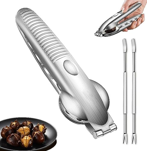 Nutcracker Chestnut Opener, 304 Stainless Steel Chestnut Cutter Tool Chestnut Clip Macadamia Nut Knife,Walnut Opener,Metal Nut Opener Plier Multifunction Nutcracker with 2 Picks