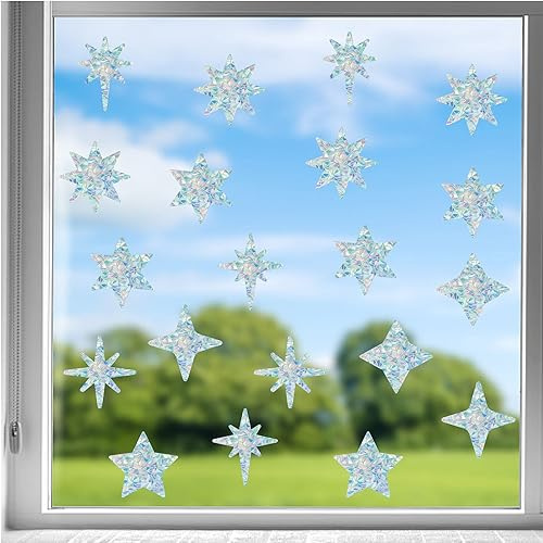 GORGECRAFT 16 Stück 8 Stern-Fensteraufkleber Pentagramm-Aufkleber Regenbogen-Aufkleber Anti-Kollisions-Aufkleber Verhindert Vogel Vor Fensterkollisionen Nicht Klebendes Prismatisches Vinyl